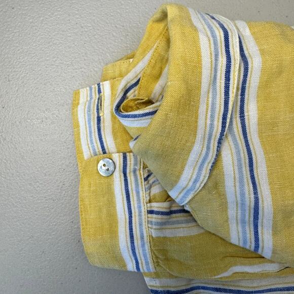 Coastal Grandmother J. Jill 100% Linen Yellow Striped Shirt Size Small Women's - Picture 5 of 5